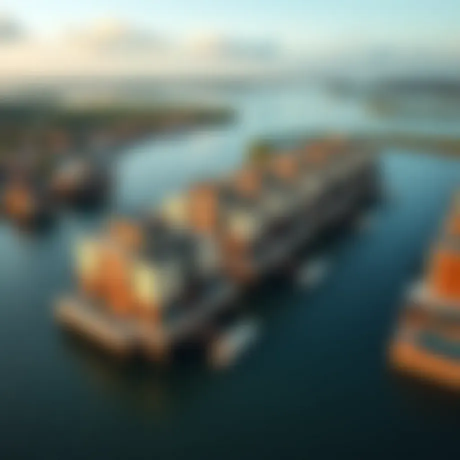Aerial view of the Floating Seahorse residences showcasing innovative design