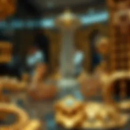 Detailed shot of intricate gold jewelry designs