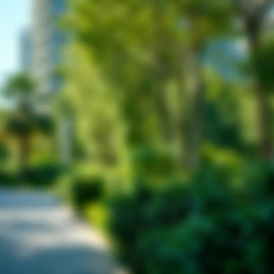 A serene urban park showcasing lush greenery and walking paths